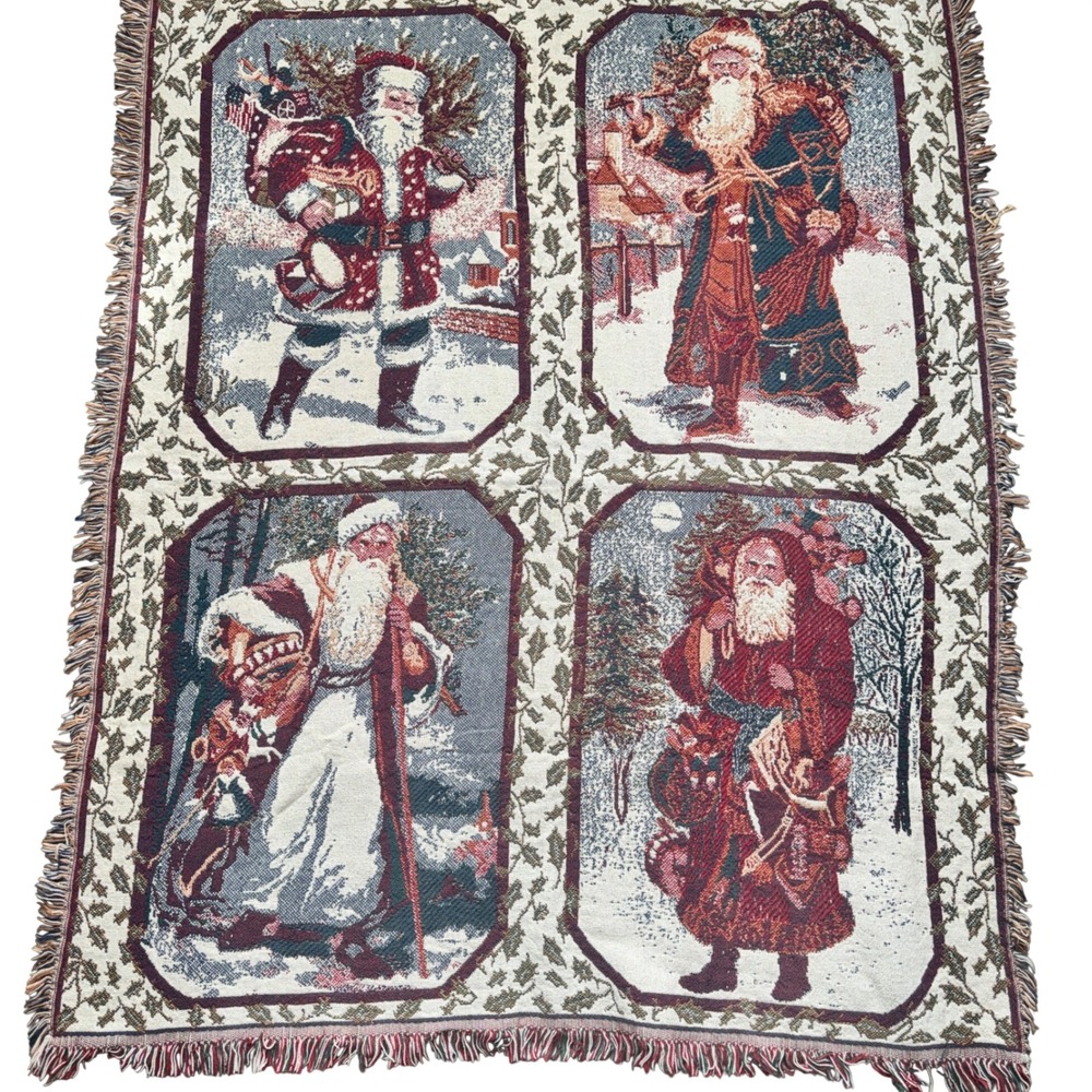 Goodwin Weavers Vintage Santa Woven Tapestry Throw Blanket Multi 50x58 Fringe